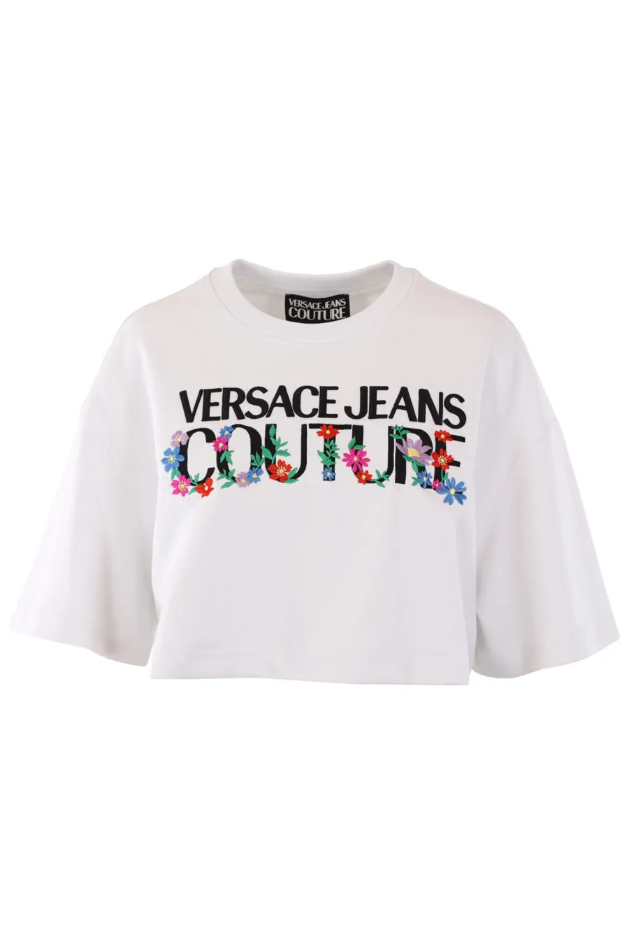 Camiseta corta blanca con logo flores