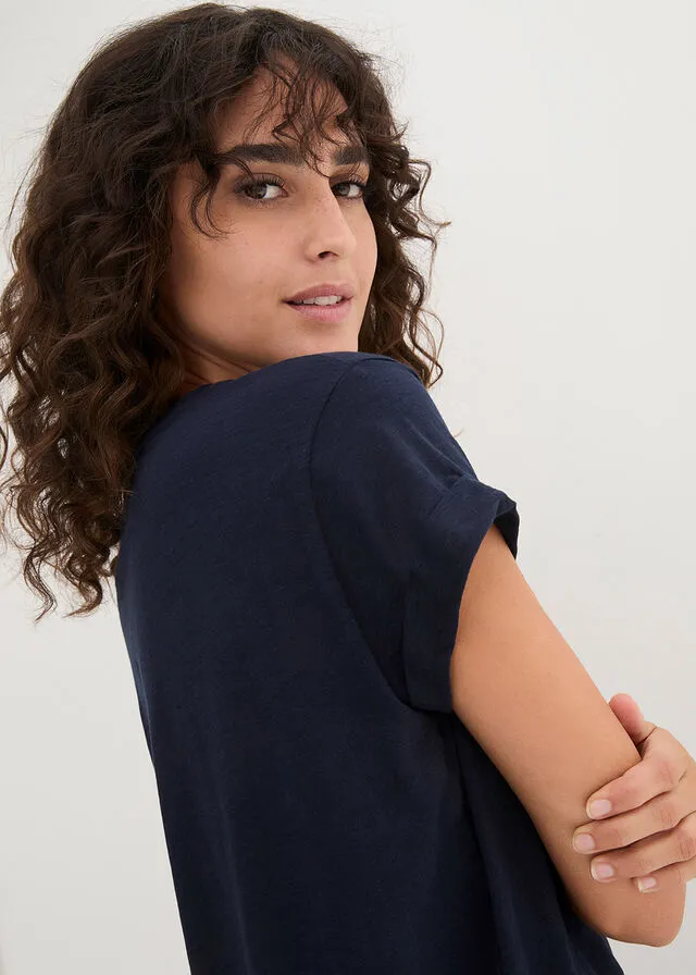Camiseta larga estilo boxy de manga corta Azul oscuro