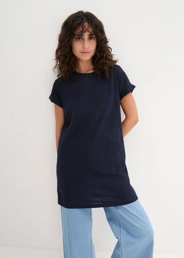 Camiseta larga estilo boxy de manga corta Azul oscuro