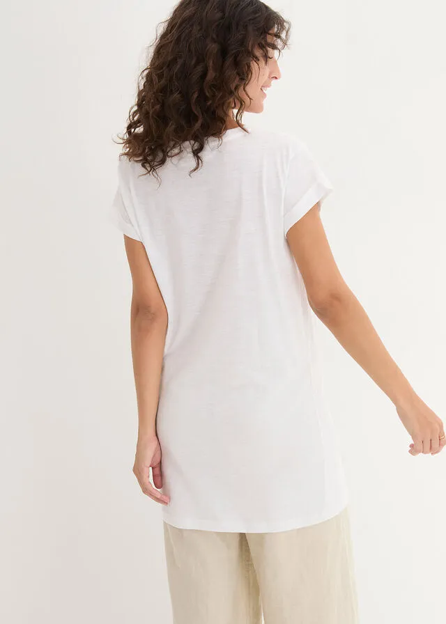 Camiseta larga estilo boxy de manga corta Blanco