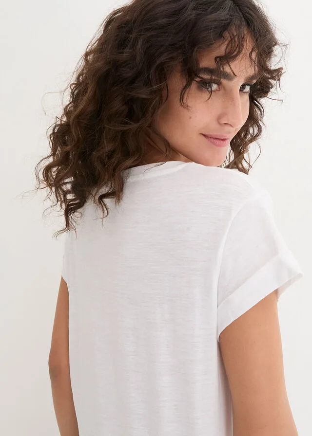 Camiseta larga estilo boxy de manga corta Blanco