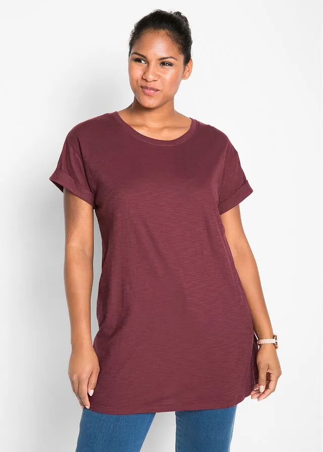 Camiseta larga estilo boxy de manga corta Rojo