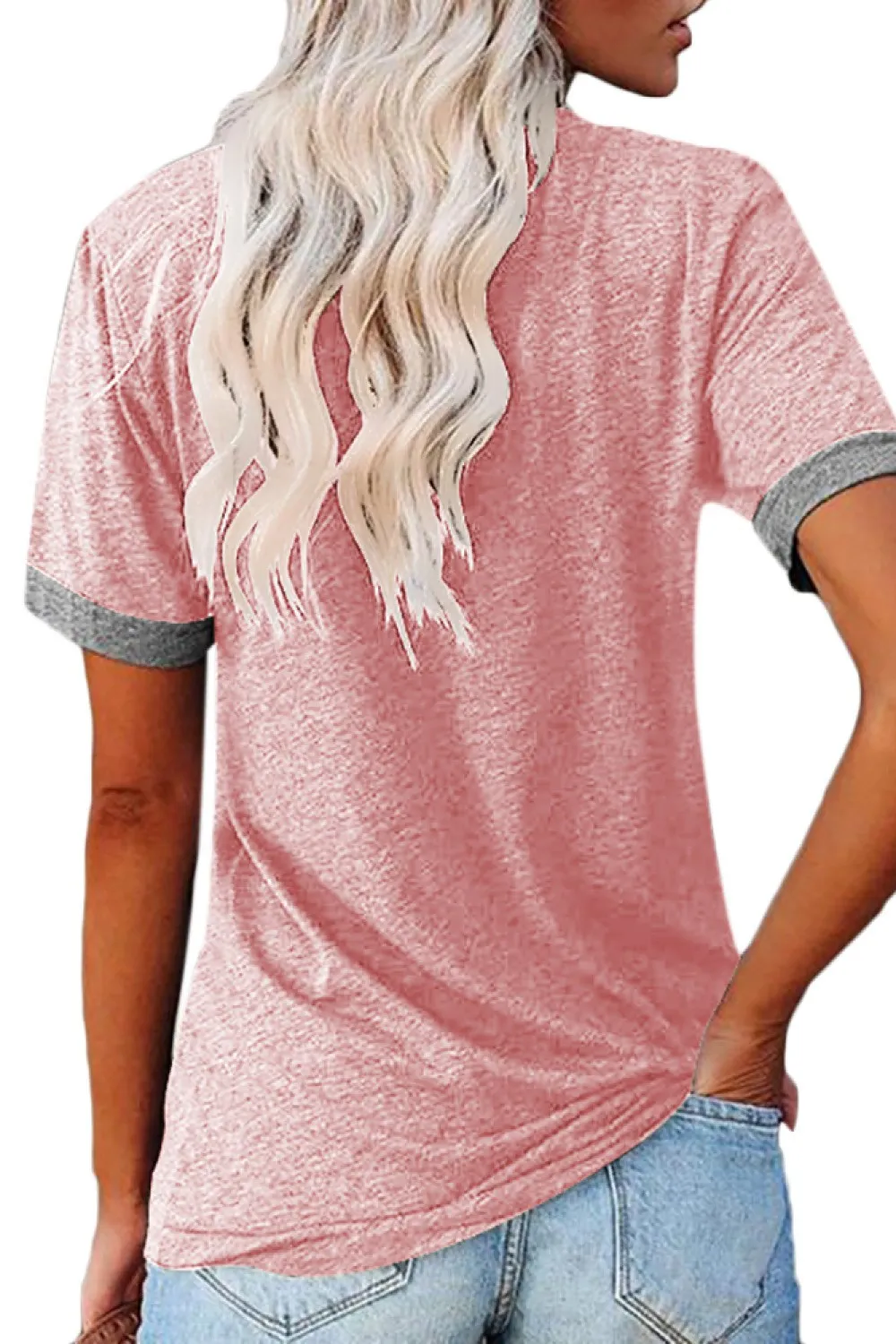 Camiseta rosa con borde gris