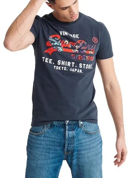 camiseta superdry infill marino para hombre