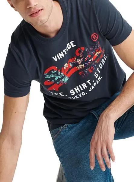 camiseta superdry infill marino para hombre