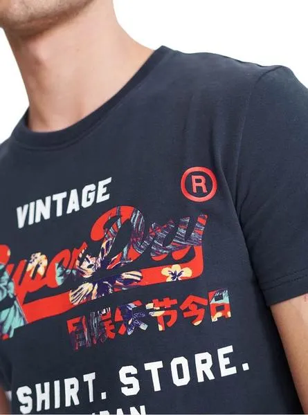 camiseta superdry infill marino para hombre
