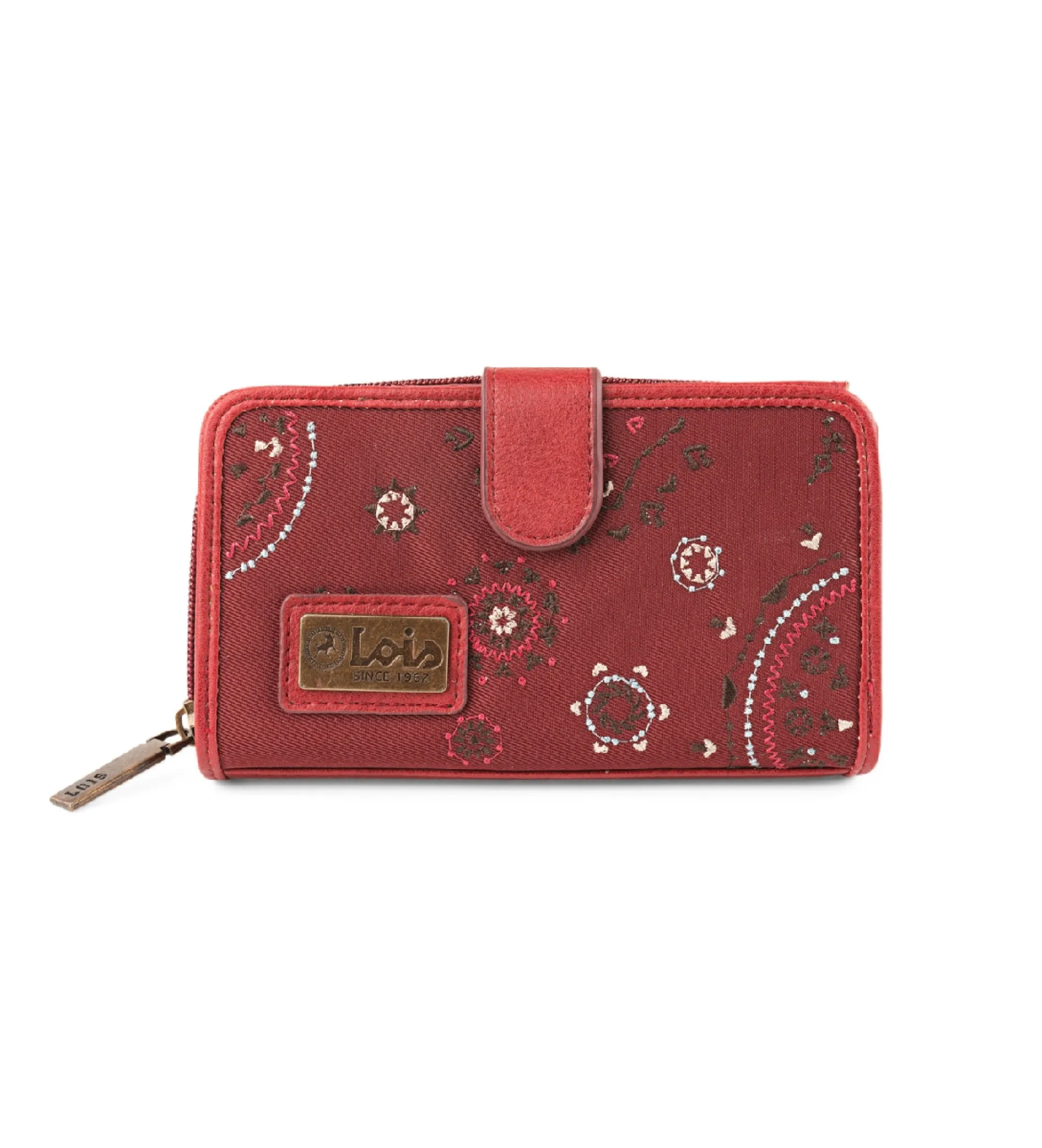 Cartera estampada con Bordados  304416 granate