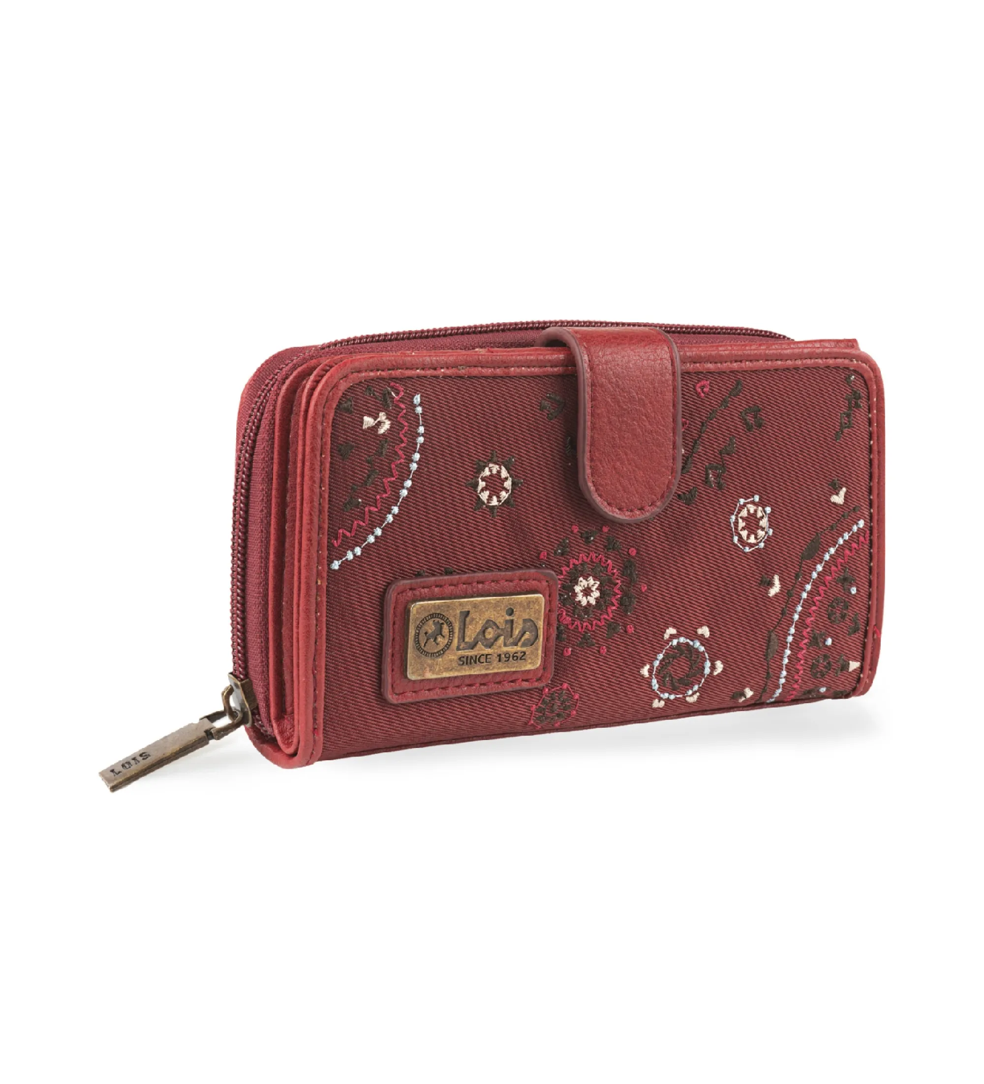 Cartera estampada con Bordados  304416 granate