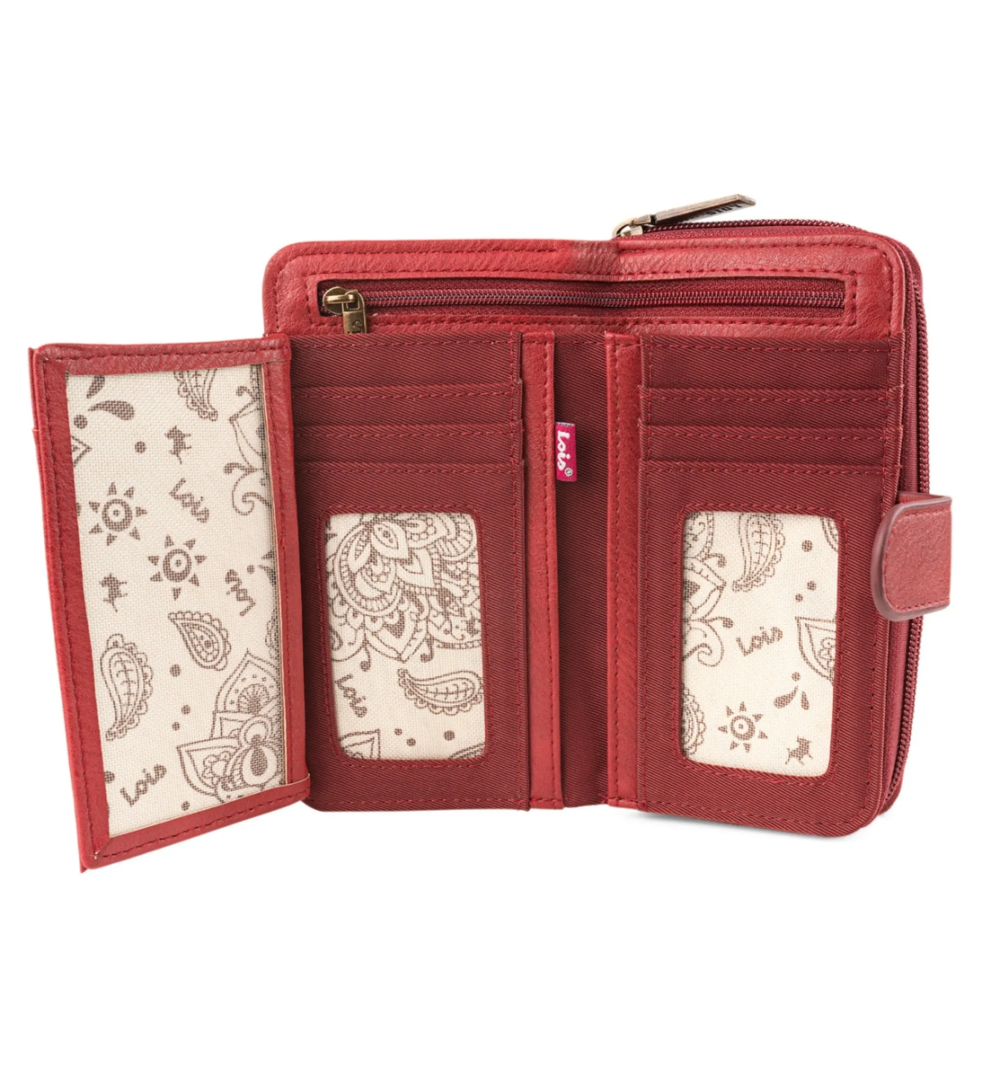 Cartera estampada con Bordados  304416 granate