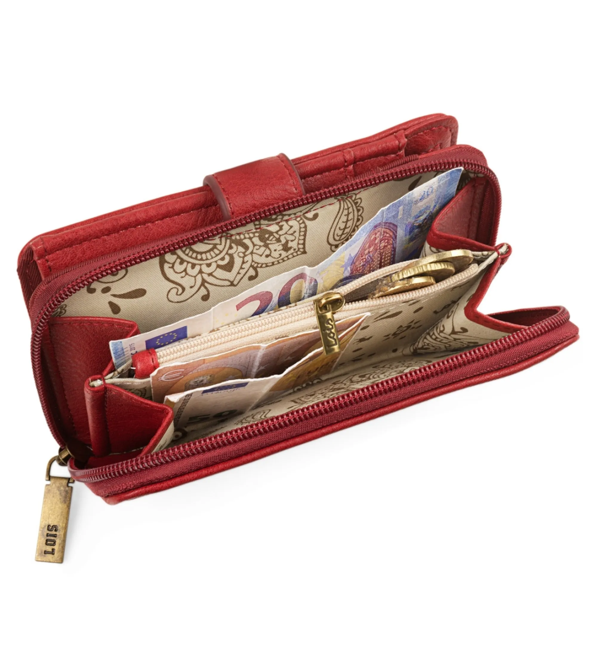 Cartera estampada con Bordados  304416 granate