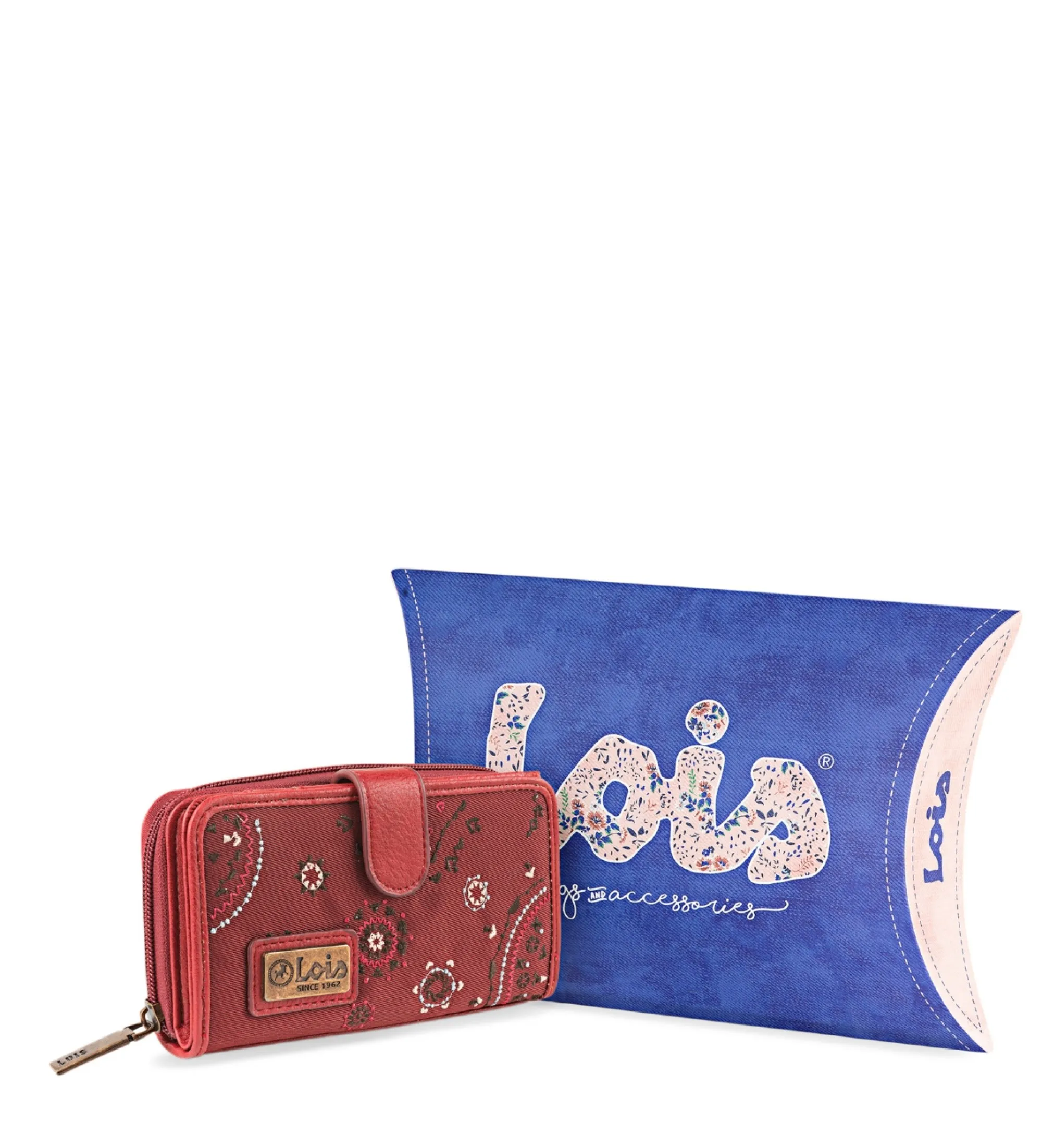 Cartera estampada con Bordados  304416 granate