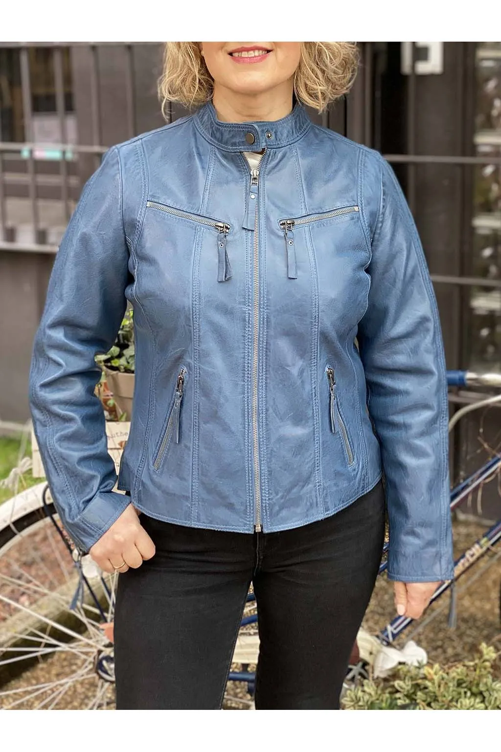 Cazadora de Cuero Mujer Medinapiel Solly Azul