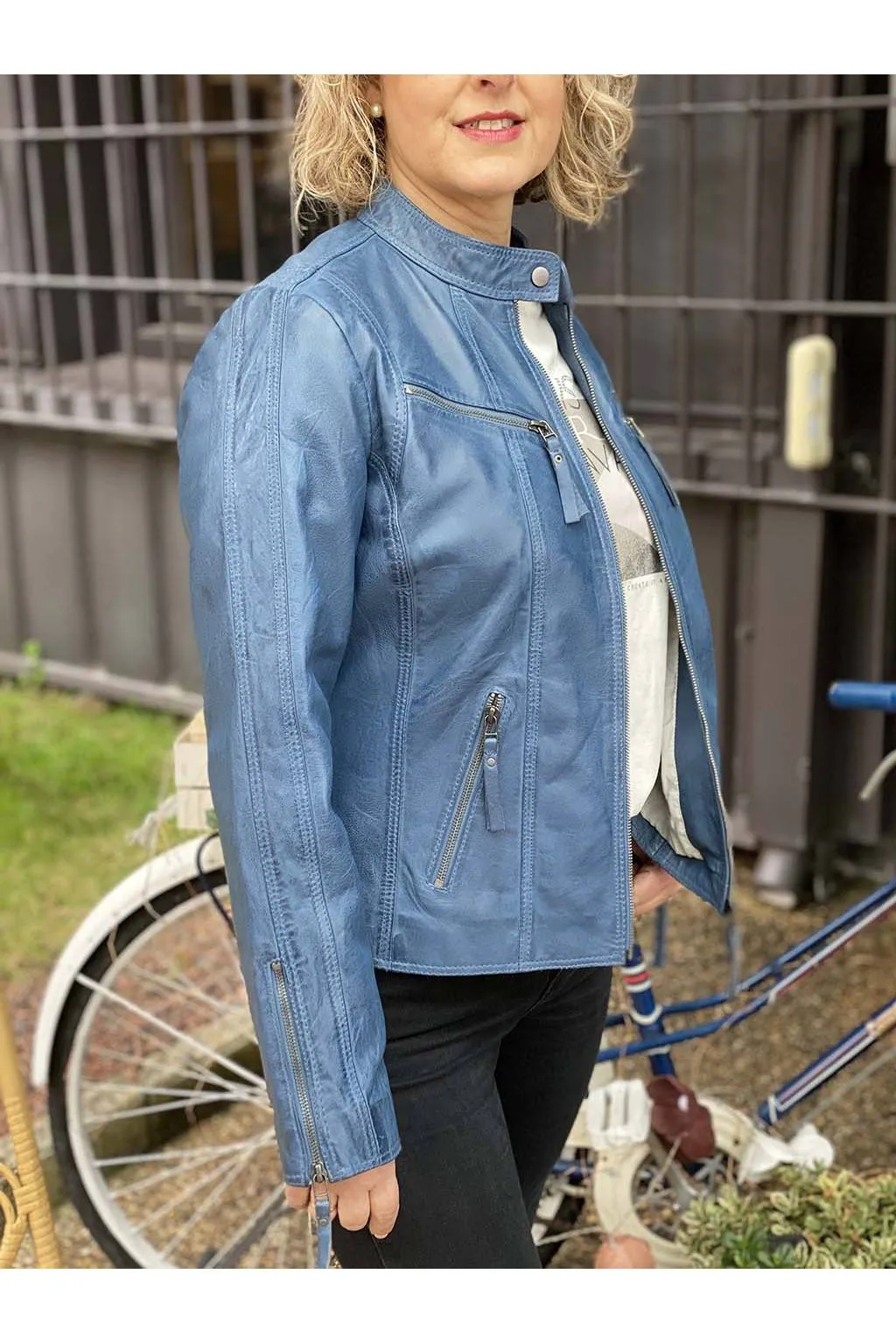 Cazadora de Cuero Mujer Medinapiel Solly Azul