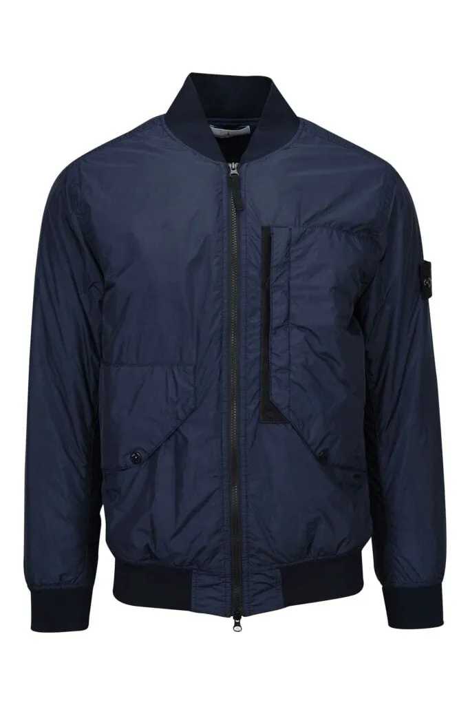 Chaqueta azul con logo parche lateral