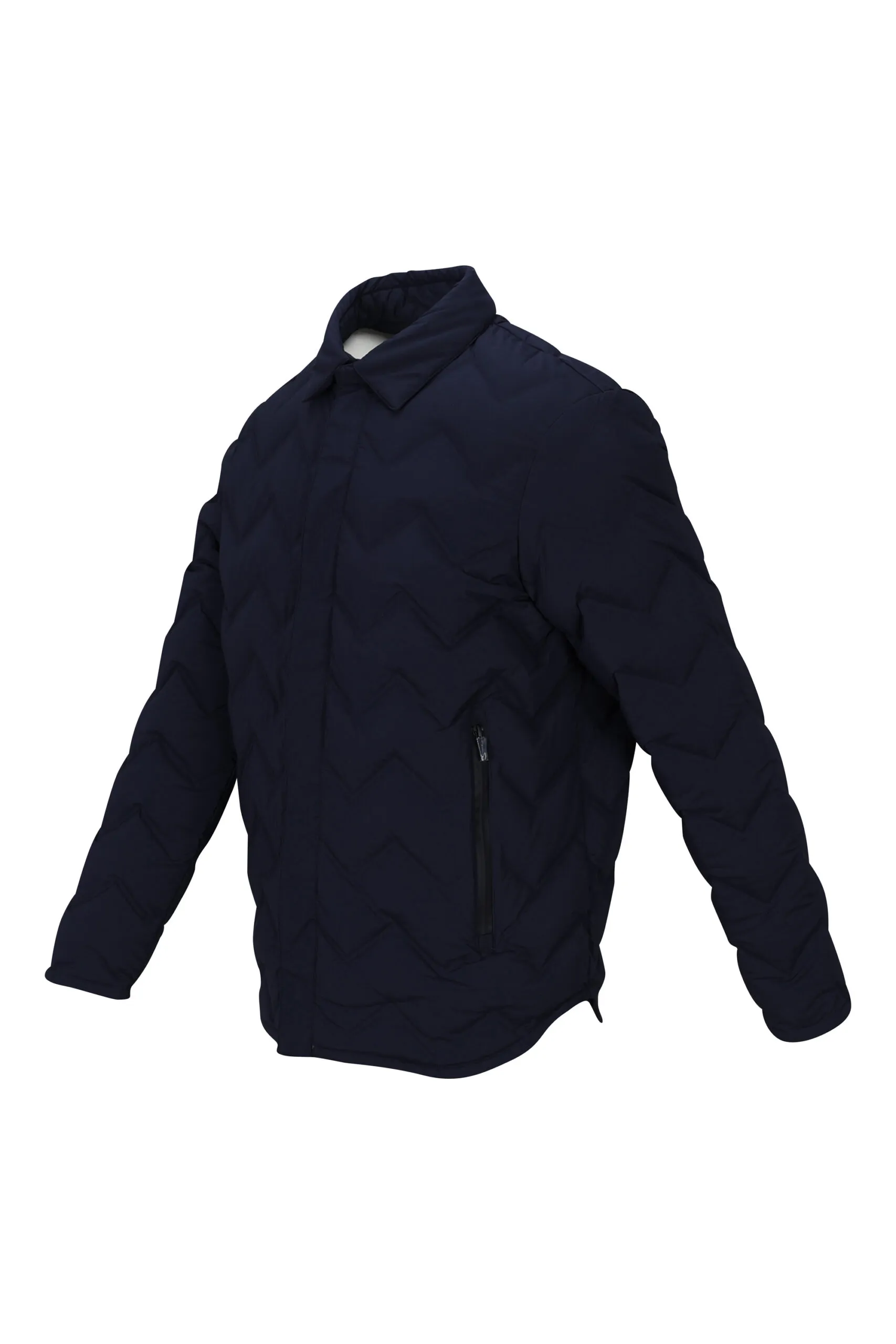 Chaqueta azul oscura con rayas en zigzag y minilogo