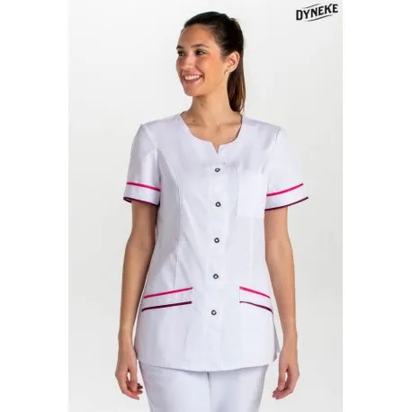 Chaqueta blanca con vivos en morado