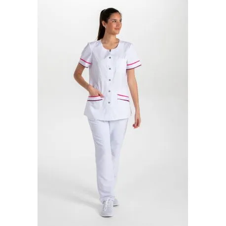Chaqueta blanca con vivos en morado