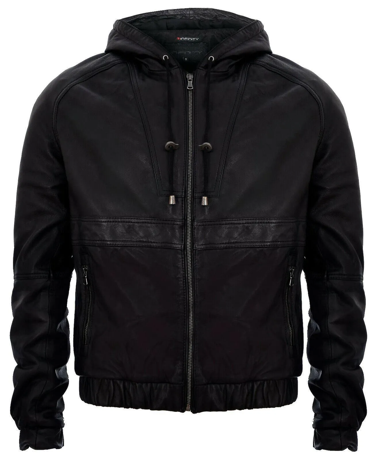 Chaqueta Bomber Biker de cuero vintage negro negro con capucha