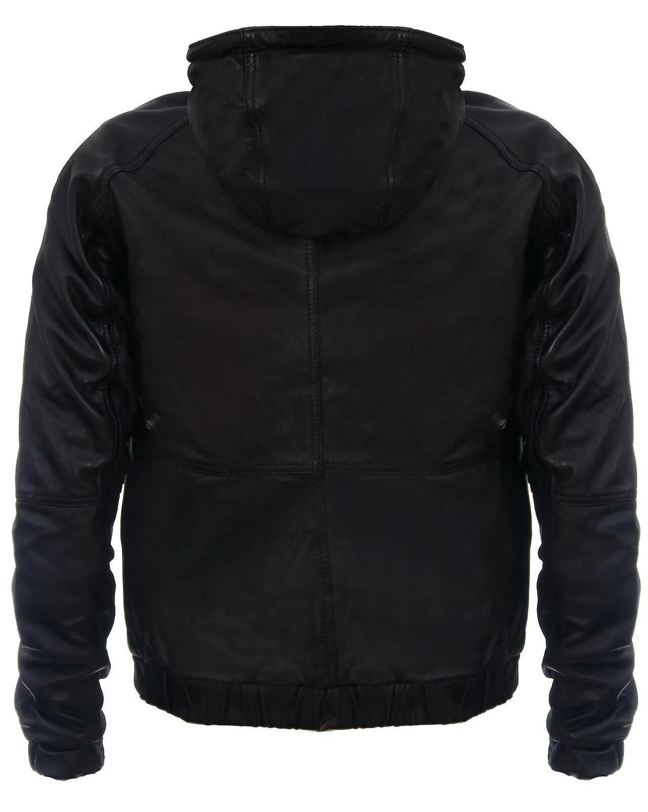 Chaqueta Bomber Biker de cuero vintage negro negro con capucha