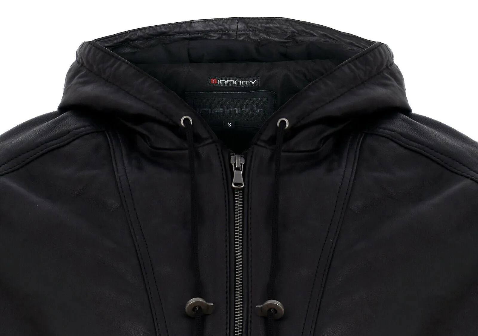 Chaqueta Bomber Biker de cuero vintage negro negro con capucha