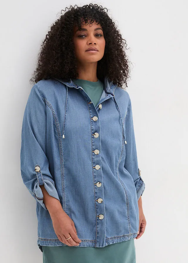 Chaqueta estilo camisa azul claro denim