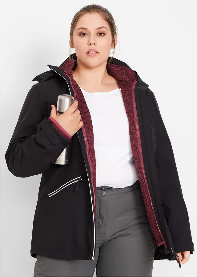 Chaqueta funcional 3 en 1 para exteriores con chaqueta interior en tejido polar Negro/rojo rododendro