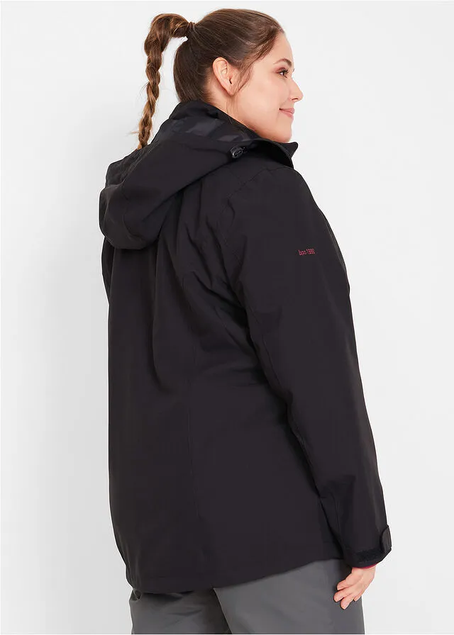 Chaqueta funcional 3 en 1 para exteriores con chaqueta interior en tejido polar Negro/rojo rododendro