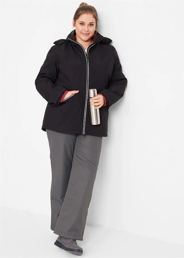Chaqueta funcional 3 en 1 para exteriores con chaqueta interior en tejido polar Negro/rojo rododendro