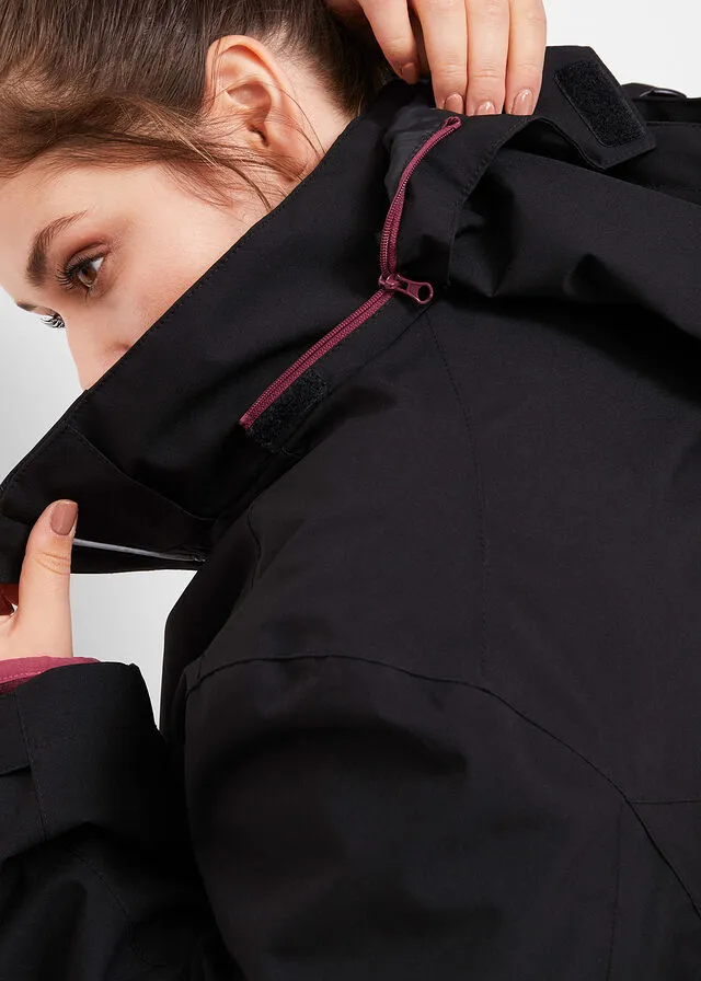 Chaqueta funcional 3 en 1 para exteriores con chaqueta interior en tejido polar Negro/rojo rododendro