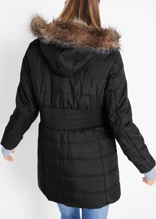 Chaqueta guateada larga funcional con aspecto 2 en 1 Negro