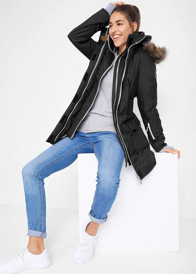 Chaqueta guateada larga funcional con aspecto 2 en 1 Negro