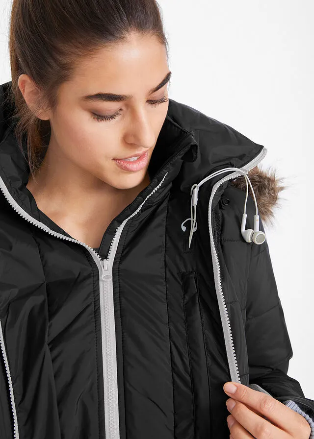 Chaqueta guateada larga funcional con aspecto 2 en 1 Negro