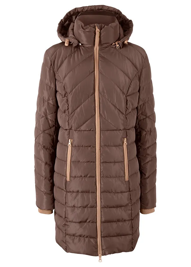 Chaqueta larga acolchada con relleno marrón