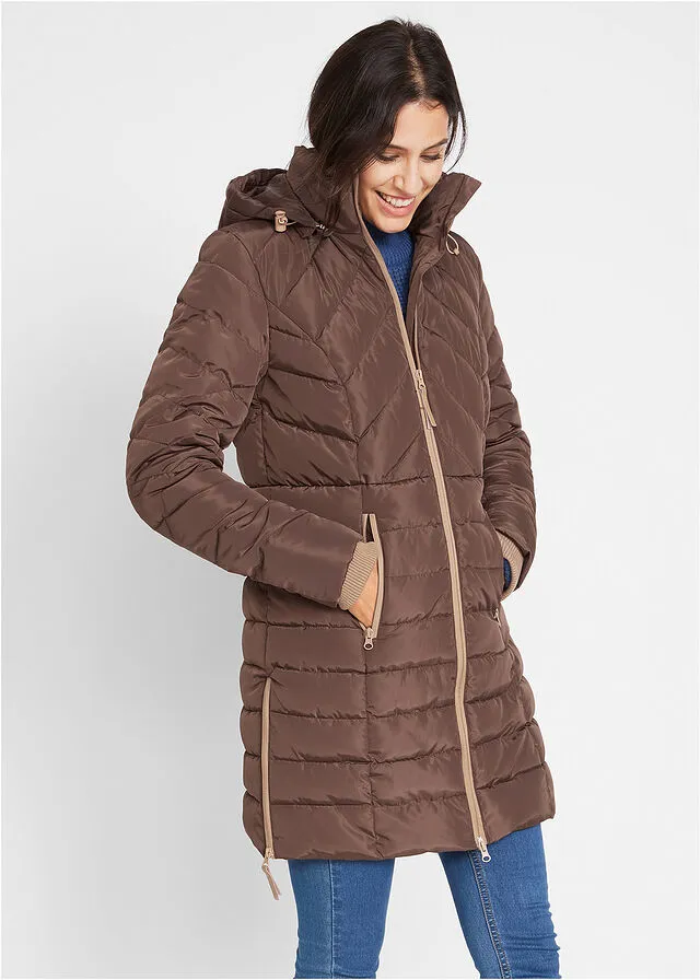 Chaqueta larga acolchada con relleno marrón