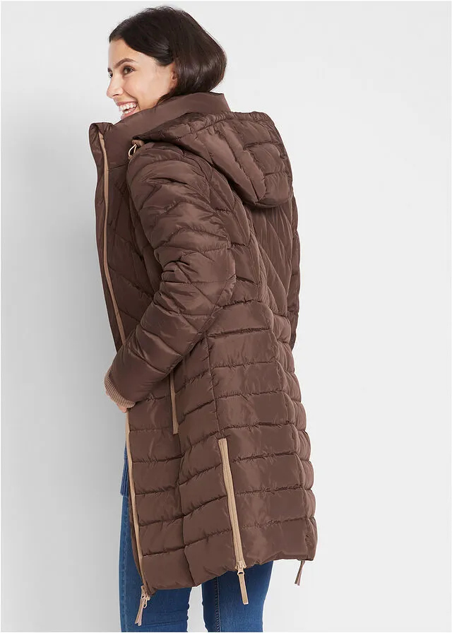 Chaqueta larga acolchada con relleno marrón
