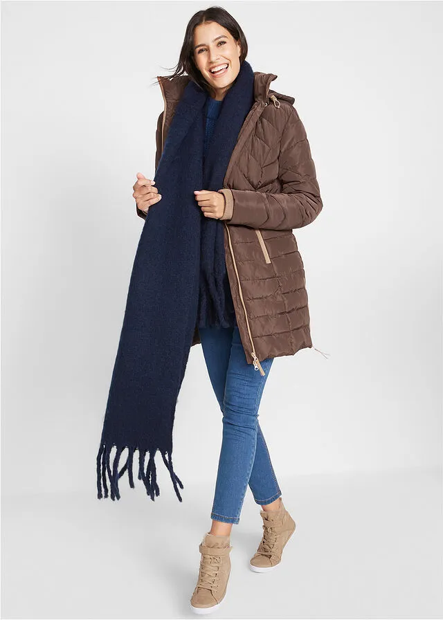 Chaqueta larga acolchada con relleno marrón