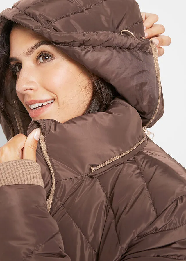 Chaqueta larga acolchada con relleno marrón