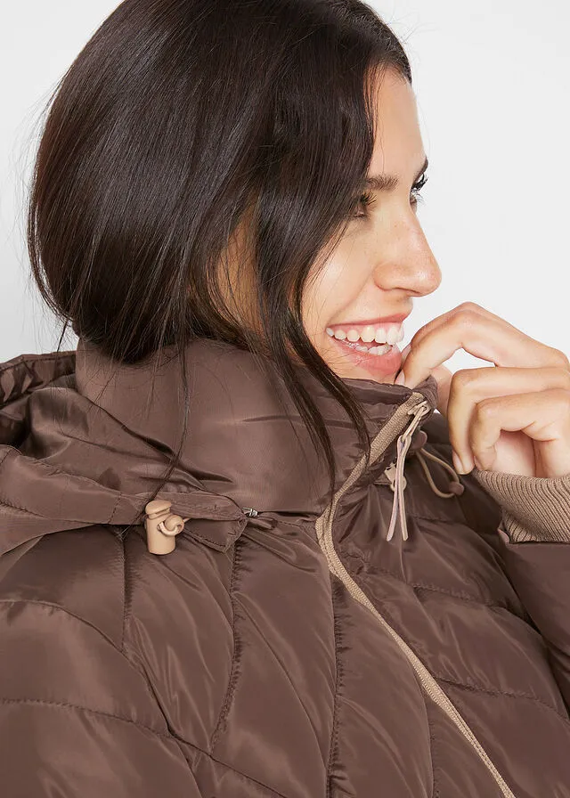 Chaqueta larga acolchada con relleno marrón
