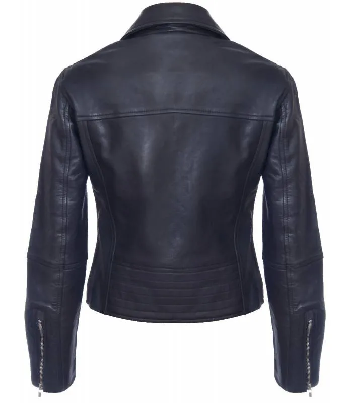 Chaqueta Negra Chica Estilo Cruzada Corta Piel Napa MB087