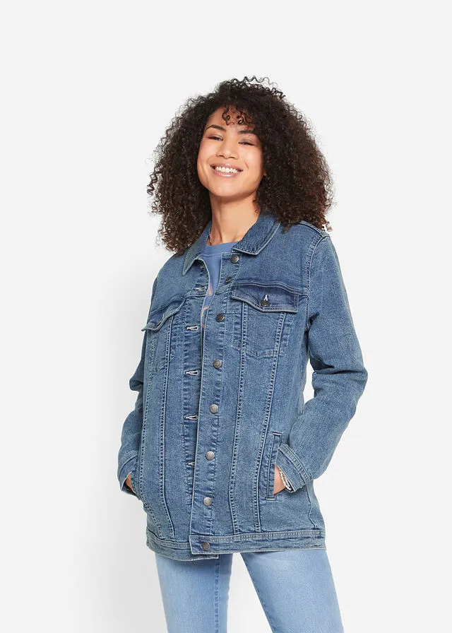 Chaqueta vaquera elástica de estilo boyfriend Denim desgastado