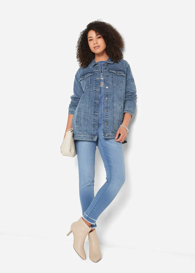 Chaqueta vaquera elástica de estilo boyfriend Denim desgastado