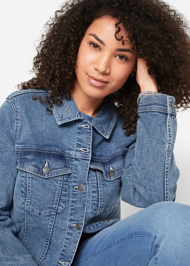 Chaqueta vaquera elástica de estilo boyfriend Denim desgastado
