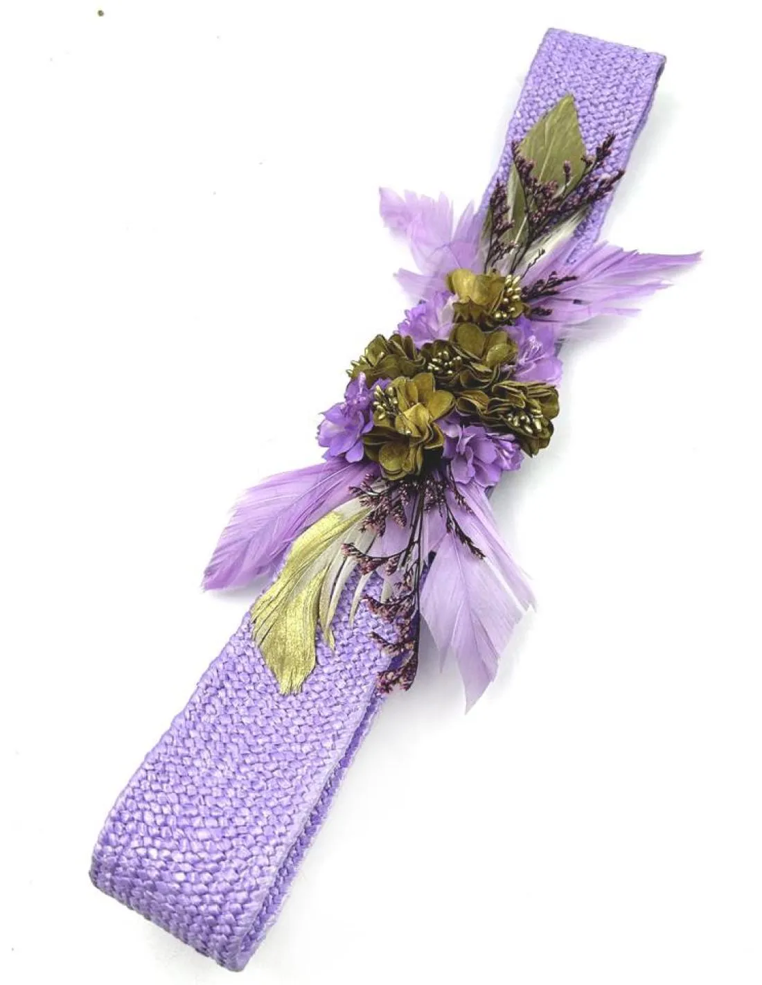 CINTURONES MORADOS CLARO CON FORES Y PLUMAS PARA BODAS