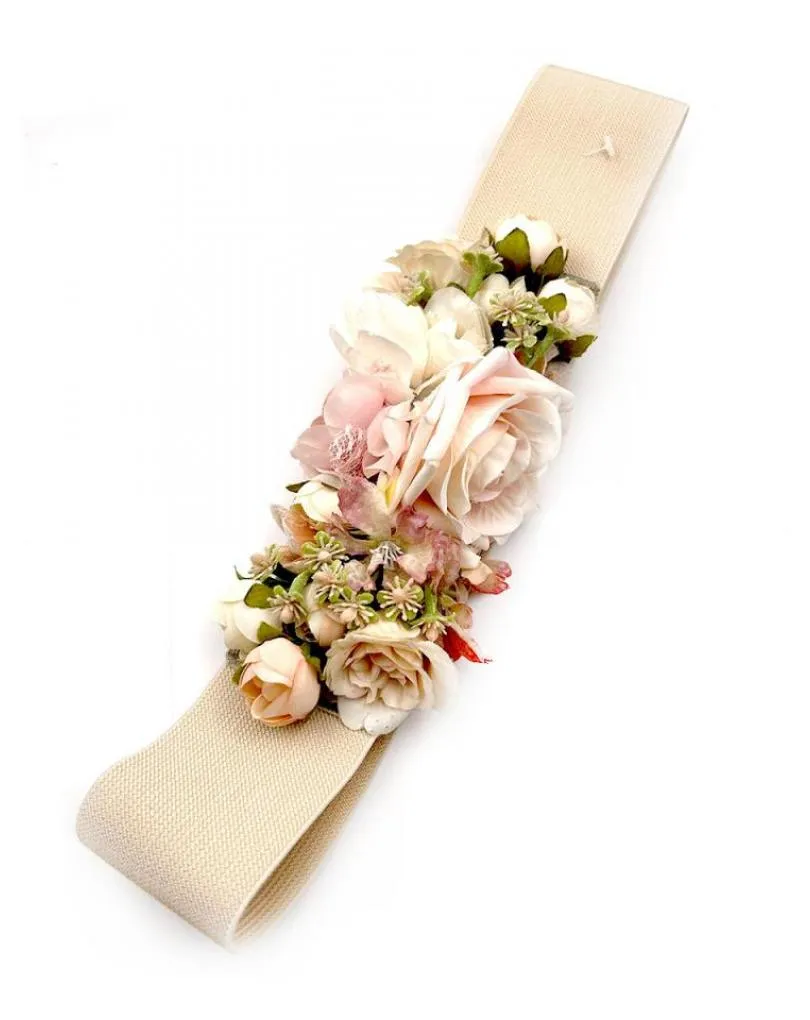 CINTURONES MUJER NUDE BEIGE CON FLORES PARA INVITADAS DE BODAS