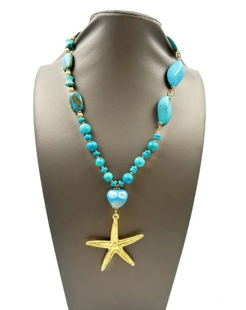 COLLARES LARGOS CON PIEDRAS TURQUESA Y DORADO PARA MUJER