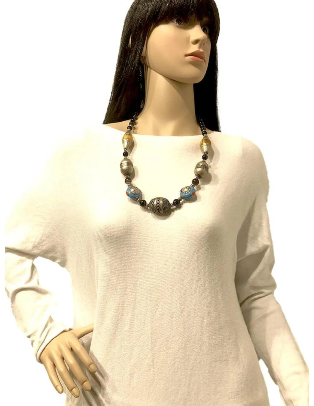 COLLARES PLATA TIBETANA PIEDRA AMBAR ONIX TURQUESA ESTILO TRIBAL