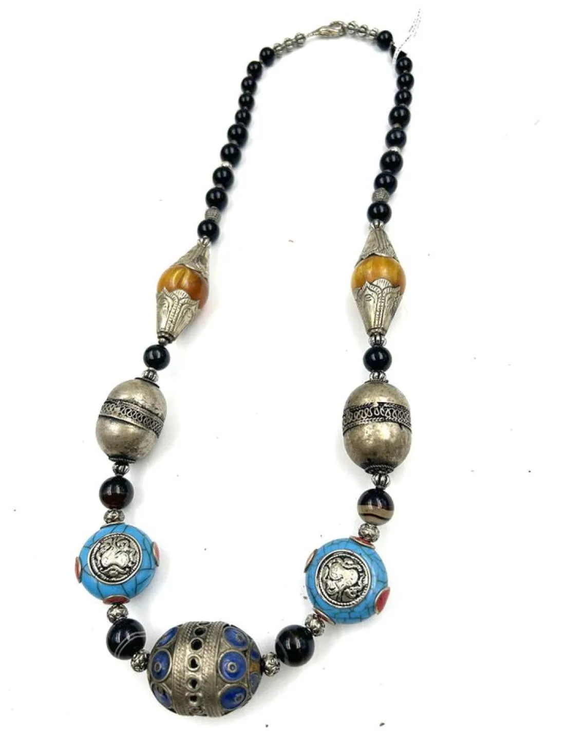 COLLARES PLATA TIBETANA PIEDRA AMBAR ONIX TURQUESA ESTILO TRIBAL
