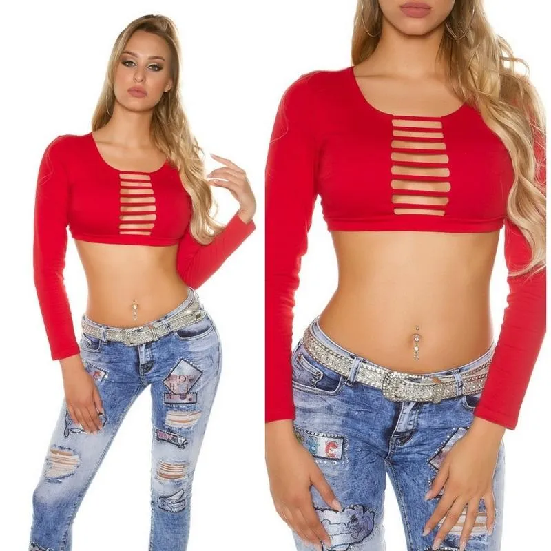 Crop top rojo con escote 