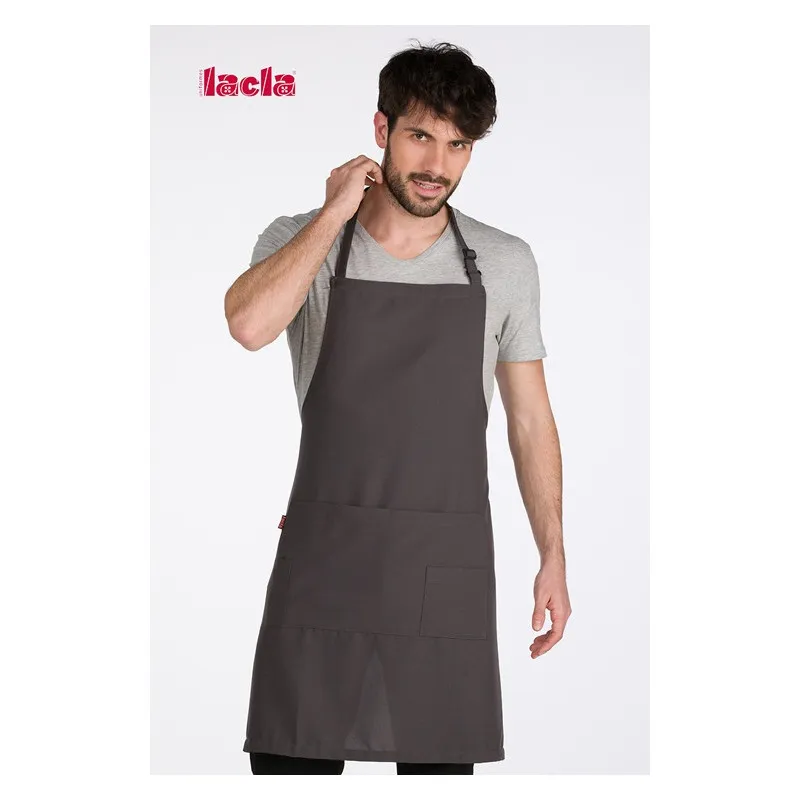 DELANTAL CON PETO GRIS OSCURO DE POLIéSTER 3 BOLSILLOS  LACLA