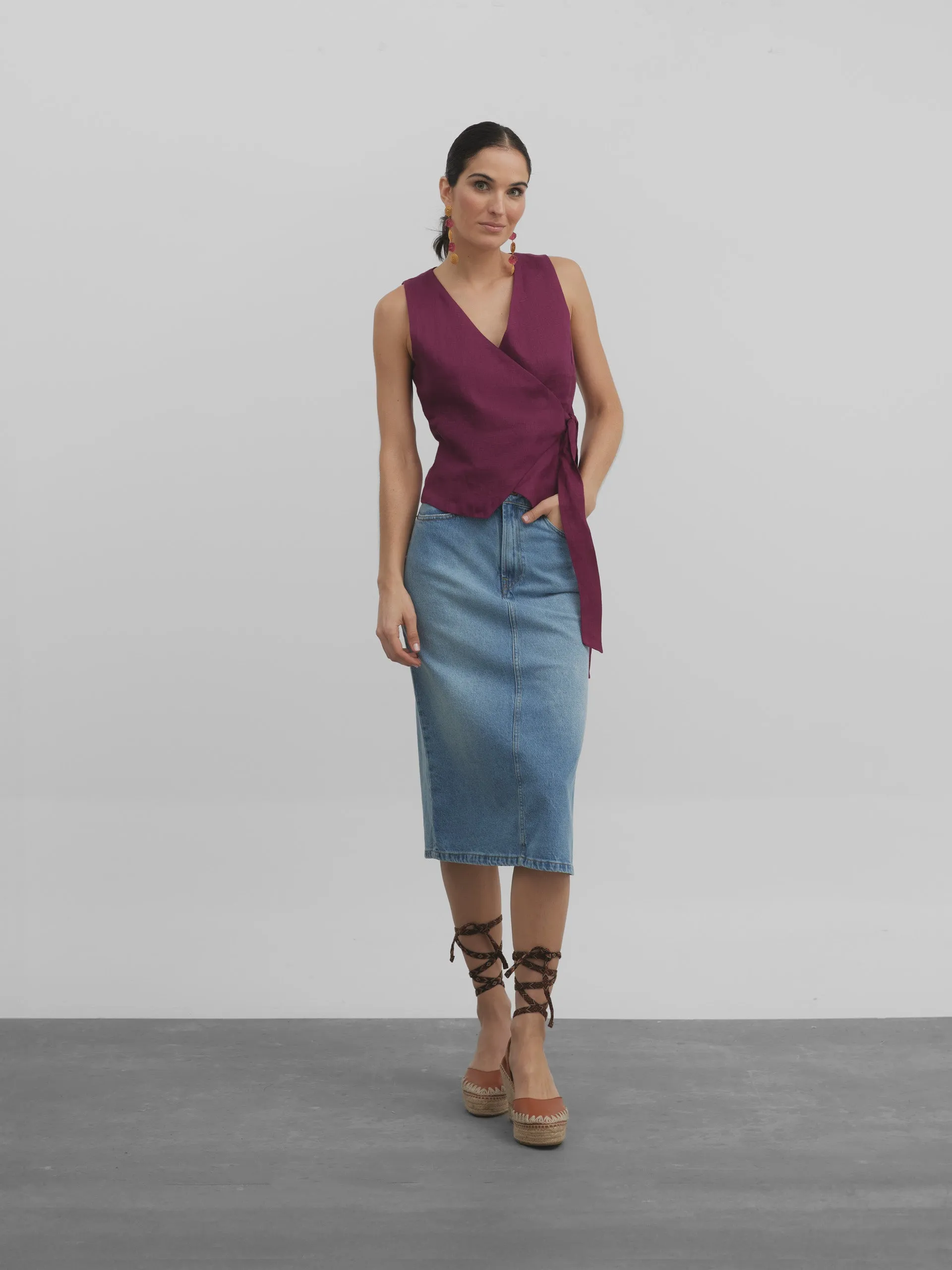 Falda midi denim medio